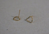 10K Solid Gold Tiny Star Heart Stud Earrings Texture Shiny Cut Line Pattern Thin Real Gold - TGE011 TGE039
