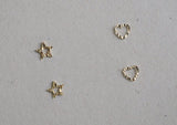 10K Solid Gold Tiny Star Heart Stud Earrings Texture Shiny Cut Line Pattern Thin Real Gold - TGE011 TGE039