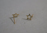 10K Solid Gold Tiny Star Heart Stud Earrings Texture Shiny Cut Line Pattern Thin Real Gold - TGE011 TGE039