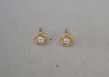 10K solid Gold Tiny Flower Line Stud Earrings Cubic Zircornia Real Gold - TGE064