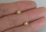 10K solid Gold Tiny Flower Line Stud Earrings Cubic Zircornia Real Gold - TGE064