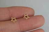 10K Solid Gold Tiny Star String Line Stud Earrings Real Gold - TGE012