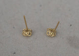 10K solid Gold Tiny Flower Line Stud Earrings Cubic Zircornia Real Gold - TGE064