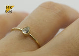 14K Solid Gold Drop Ring, White Cubic Zirconia Ring, Engagement Ring - TGR010