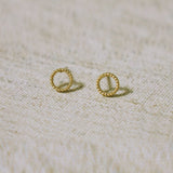 10K Solid Gold Tiny Line Patterned Circle Stud Earrings Real Gold - TGE029