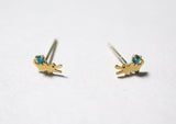 14K Solid Gold Tiny Crocodile Blue Green Cubic Zirconia Stud Earrings Real Gold - TGE41007