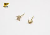 14K Solid Gold Stud Earrings, Cubic Zirconia Star Earrings, Cubic Zirconia Moon earrings - TGE40011