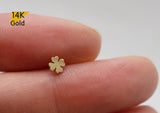 14K Solid Gold Tiny Lucky Clover End Barbell Piercing 20G, 6mm Post Real Gold - TGP4501