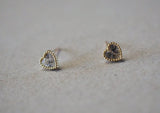 10K Solid Gold Tiny Heart Cubic Zirconia Stud Earrings, 4mm, 5mm Real Gold - TGE106