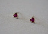 10K Solid Gold Tiny Heart Cubic Zirconia Stud Earrings, 4mm, 5mm Real Gold - TGE106
