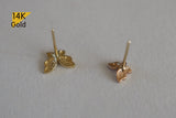 14K Solid Gold Stud Earrings, Butterfly Yellow Gold Rose Gold Studs - TGE41005