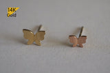 14K Solid Gold Stud Earrings, Butterfly Yellow Gold Rose Gold Studs - TGE41005
