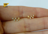 14K Gold Tiny Star CZ Stud Earrings W Cassiopeia Geometric Real Gold - TGE40019