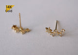 14K Gold Tiny Star CZ Stud Earrings W Cassiopeia Geometric Real Gold - TGE40019