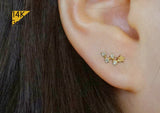 14K Gold Tiny Star CZ Stud Earrings W Cassiopeia Geometric Real Gold - TGE40019