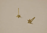 10K Solid Gold Tiny Stud Earrings Patterned Star Real Gold - TGE008