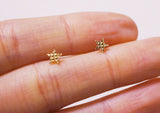 10K Solid Gold Tiny Stud Earrings Patterned Star Real Gold - TGE008