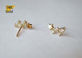 14K Gold Tiny Star CZ Stud Earrings W Cassiopeia Geometric Real Gold - TGE40019