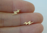 10K Solid Gold Double Lightning Bolt, Lightning Strike Stud Earrings