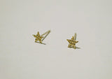 10K Solid Gold Tiny Stud Earrings Patterned Star Real Gold - TGE008