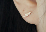 10K Solid Gold Double Lightning Bolt, Lightning Strike Stud Earrings