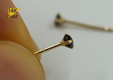 14K Solid Gold Stud Earrings 2mm Black CZ Earrings - TGE41007