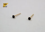 14K Solid Gold Stud Earrings 2mm Black CZ Earrings - TGE41007
