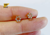 14K Solid Gold Stud Earrings, Cubic Zirconia Flower Earrings, Cubic Zirconia Flower earrings - TGE40020