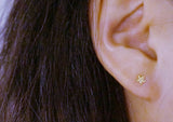 10K Solid Gold Tiny Stud Earrings Patterned Star Real Gold - TGE008