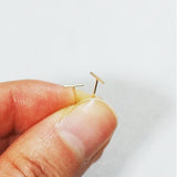 10K Solid Gold tiny thin line earrings, 5mm 10mm 12mm 15mm round straight line bar - TGE003-1