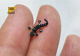 14K Solid Gold Black White CZ Salamander Cubic Zirconia Earring Barbell Piercing, 22G