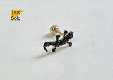 14K Solid Gold Black White CZ Salamander Cubic Zirconia Earring Barbell Piercing, 22G