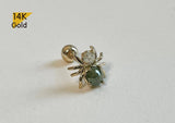 14K Solid Gold Spider Rough Diamond Barbell Piercing, 21G, 6mm Post