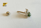 14K Solid Gold Spider Rough Diamond Barbell Piercing, 21G, 6mm Post