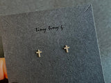 10K Solid Gold Tiny Cross Stud Earrings, Patterned Cross Classic Real Gold - TGE056