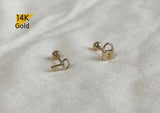 14K Solid Gold Little Padlock / Tiny Key 20G, 6mm Post