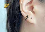 14K Solid Gold Black White CZ Salamander Cubic Zirconia Earring Barbell Piercing, 22G