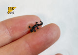 14K Solid Gold Black White CZ Salamander Cubic Zirconia Earring Barbell Piercing, 22G