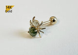 14K Solid Gold Spider Rough Diamond Barbell Piercing, 21G, 6mm Post