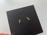 10K Solid Gold Double Lightning Bolt, Lightning Strike Stud Earrings