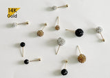 14K Solid Gold Pave CZ Ball 4mm 6mm 8mm White Black Gold Piercing 22G