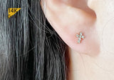 14K Solid Gold Tiny White CZ Cross Stud Earrings, Tiny Stud Yellow Gold Earrings - TGE40030