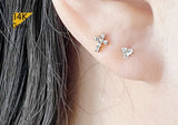 14K Solid Gold Tiny White CZ Cross Stud Earrings, Tiny Stud Yellow Gold Earrings - TGE40030
