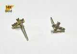 14K Solid Gold Tiny White CZ Cross Stud Earrings, Tiny Stud Yellow Gold Earrings - TGE40030