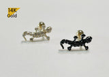 14K Solid Gold Black White CZ Salamander Cubic Zirconia Earring Barbell Piercing, 22G