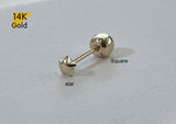 14K Solid Gold 6,8,10mm Post, Tiny Barbell ball, Screw ball back for piercing
