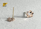 14K Solid ROSE Gold Stud Flower Earrings, Cubic Zirconia Earrings - TGE40015