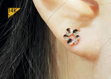 14K Solid ROSE Gold Stud Flower Earrings, Cubic Zirconia Earrings - TGE40015