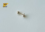 14K Solid Gold Cat End Barbell Piercing 18G, Fish Available Real Gold