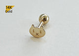 14K Solid Gold Cat End Barbell Piercing 18G, Fish Available Real Gold